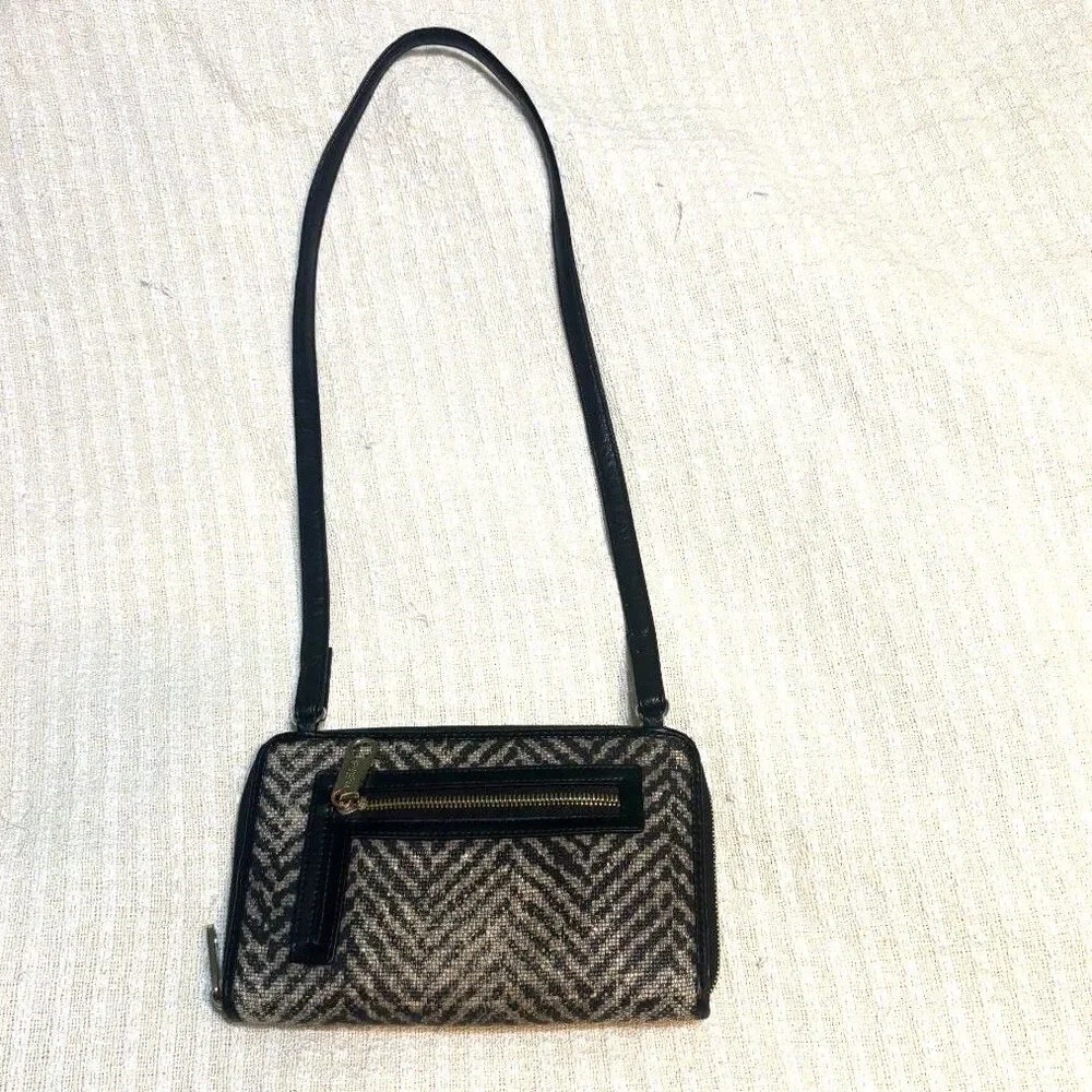 Spartina 449 Black Brown Woven Wallet Clutch Phone Purse Organizer Bag